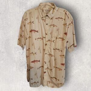 Boca Classics Mens Shirt L Hawaiian Fishing Fish Button Up Short Sleeve Pockets